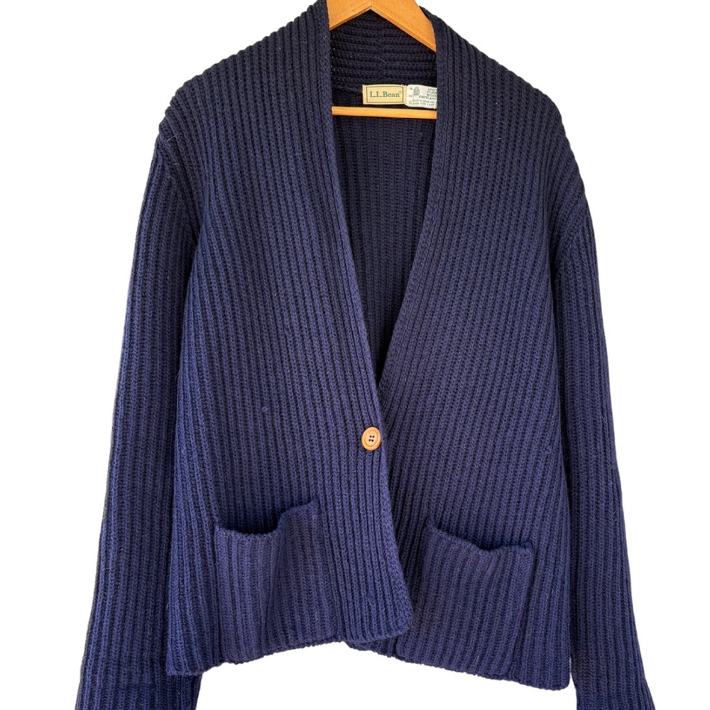 Vintage LL Bean Cardigan Navy Pockets Knit